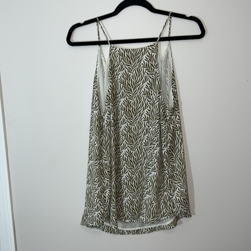 LOFT Tank Top polyester Lined Botanical Off-White Olive V-Neck - Picture 3 of 5